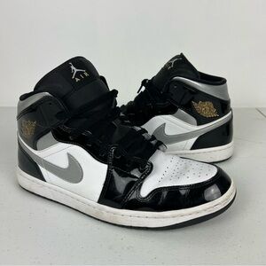 Jordan 1 Mid SE Patent Black White Metallic Silver Gold Size 10.5